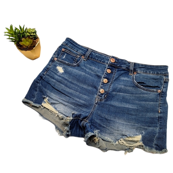 American Eagle High Rise Shortie Jean Shorts sz 16